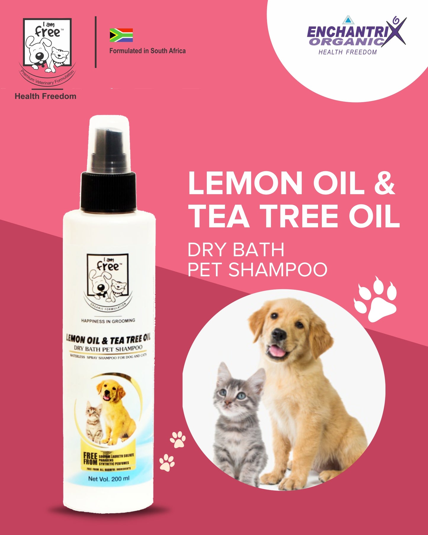 I AM FREE® Lemon Oil & Tea Tree Oil Pet Shampoo with Conditioner - 200 ml