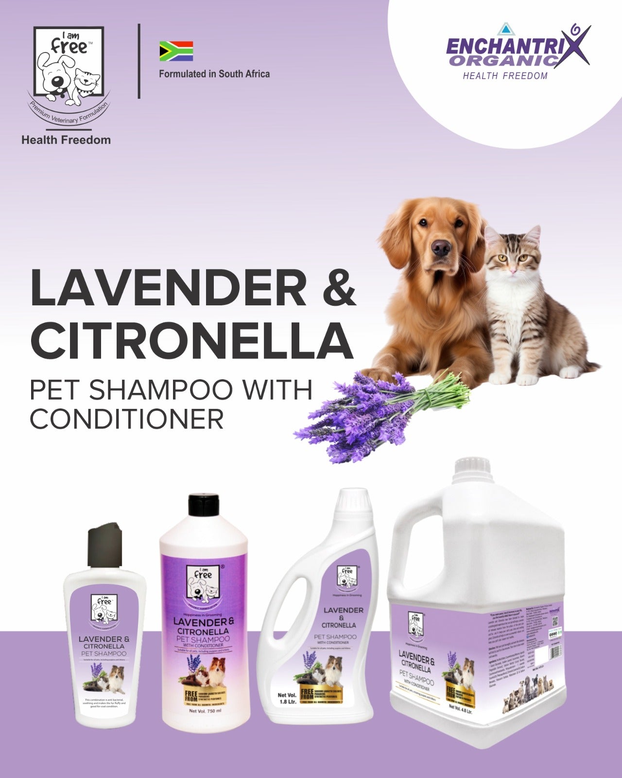 I AM FREE® Lavender & Citronella Oil Pet Shampoo with Conditioner - 750 ml