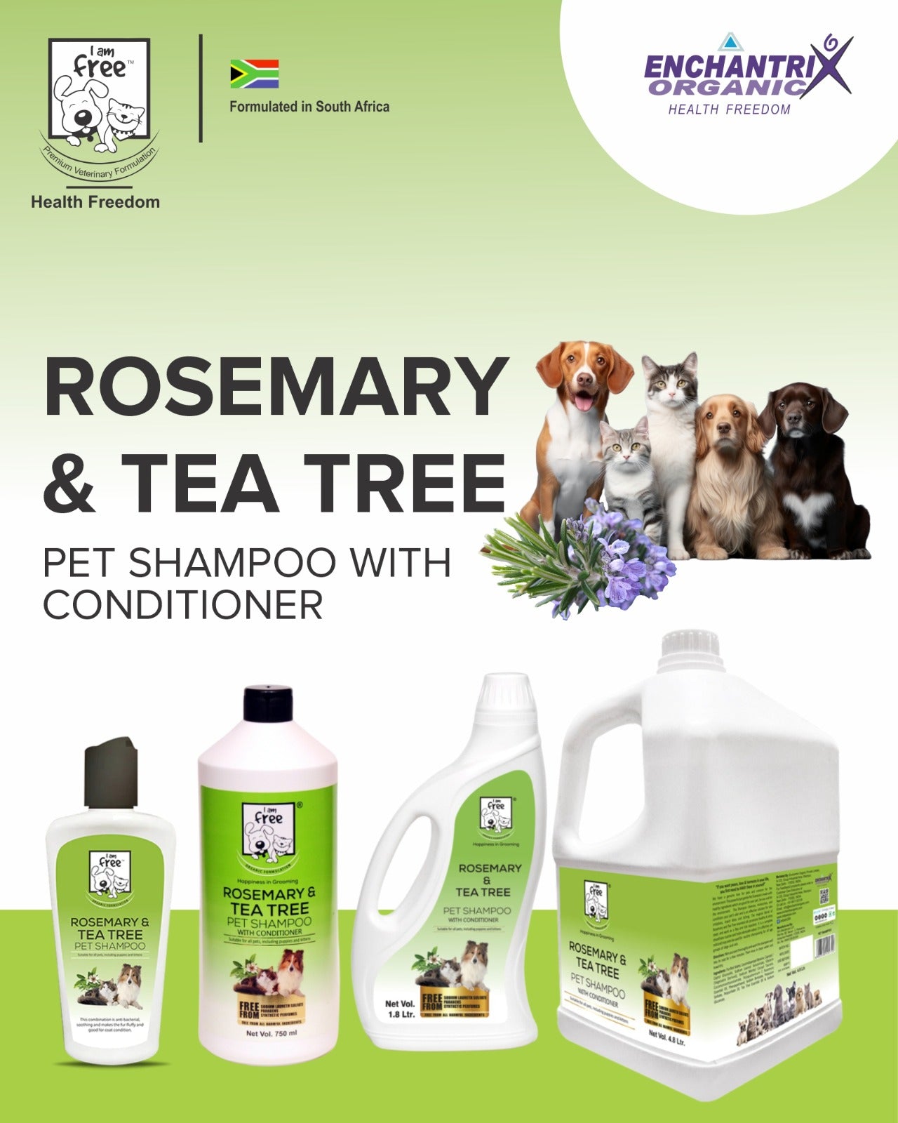 I AM FREE® Rosemary & Tea Tree Oil Pet Shampoo with Conditioner - 750 ml